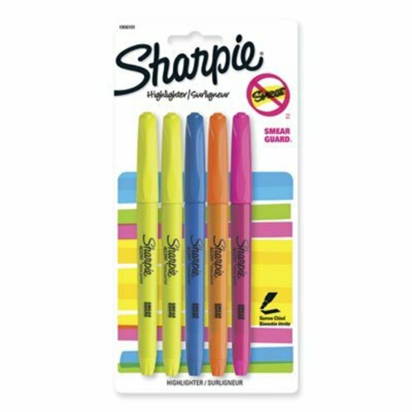 Sanford Sharpie, POCKET STYLE HIGHLIGHTERS, CHISEL TIP, ASSORTED COLORS, 5 Pieces 1908101
